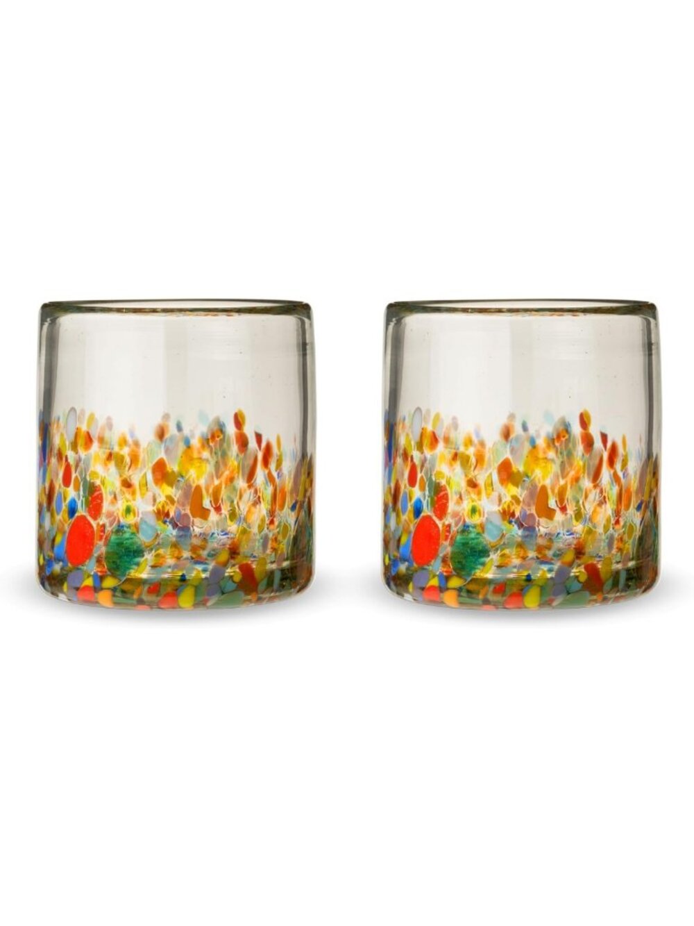 Hand Blown 100% Recycled Glass Tumblers - Set of 2, Colorful Cocktail
